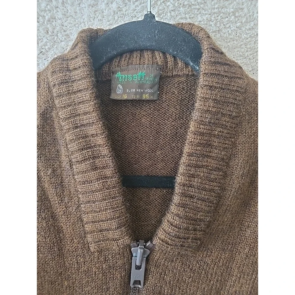 Ansett Pure New Wool Fullzip Cardigan Sweater Dark Brown‎ Tag Says 16 (Fits Med)